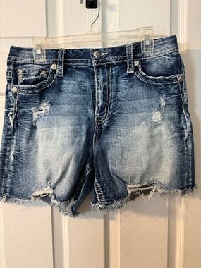 Miss Me Distressed Denim Jean Shorts - Blue